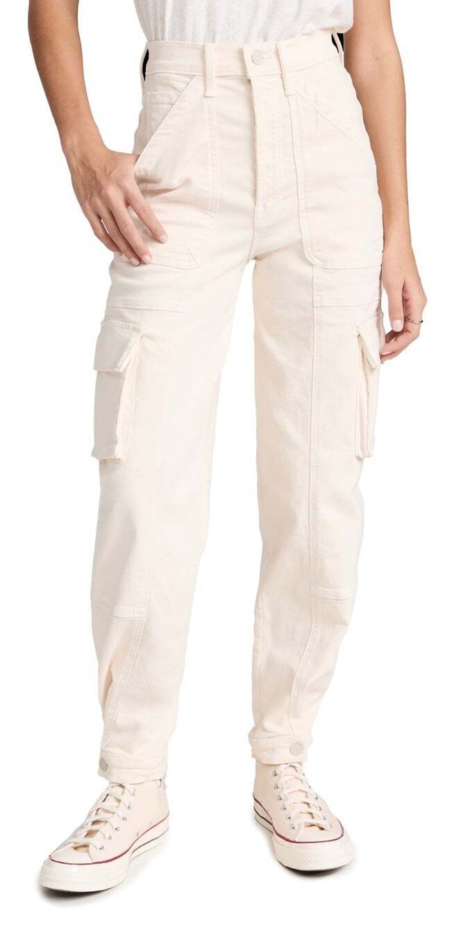 Mother Curbside Cargo Flood Jeans Tapered Ankle Button Fly Eggnog Cream 29